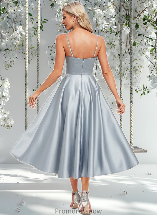 Cynthia A-line V-Neck Tea-Length Satin Homecoming Dress HPP0025694