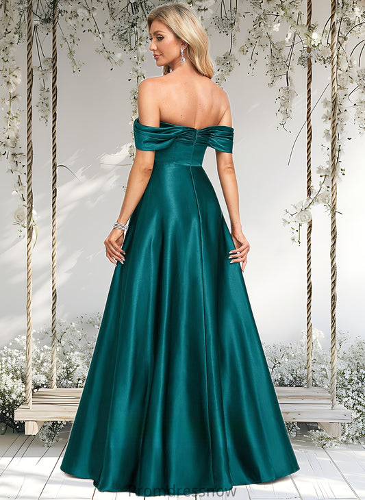 Yaretzi A-line Off the Shoulder Floor-Length Stretch Satin Prom Dresses HPP0025879