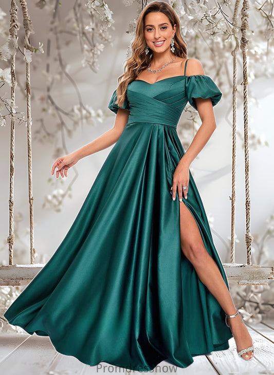 Tania A-line Off the Shoulder Sweetheart Floor-Length Satin Prom Dresses HPP0025852