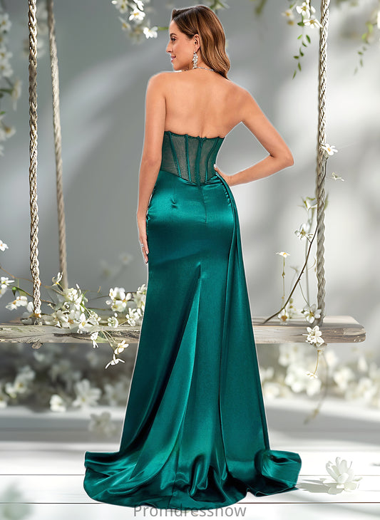 Harper Trumpet/Mermaid Straight Sweep Train Stretch Satin Prom Dresses With Pleated HPP0025849