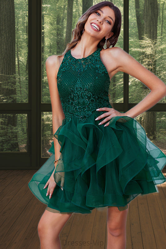 Isabelle Ball-Gown/Princess Scoop Short/Mini Lace Tulle Homecoming Dress With Sequins HPP0020537