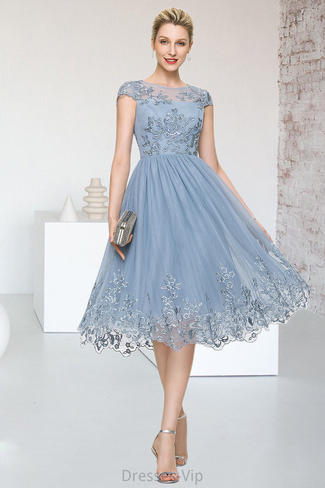 Ariana A-line Scoop Knee-Length Lace Tulle Homecoming Dress With Sequins HPP0020579