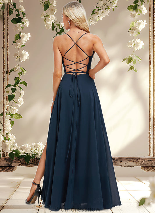 Nola A-line V-Neck Floor-Length Chiffon Prom Dresses With Pleated HPP0025830