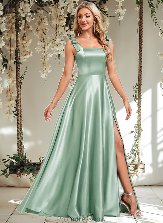 Madyson A-line Square Floor-Length Stretch Satin Bridesmaid Dress With Bow HPP0025788