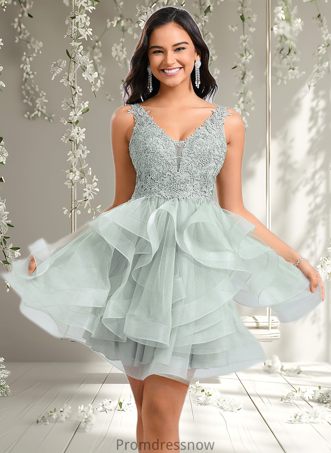 Deborah Ball-Gown/Princess V-Neck Short Tulle Lace Homecoming Dress HPP0025671