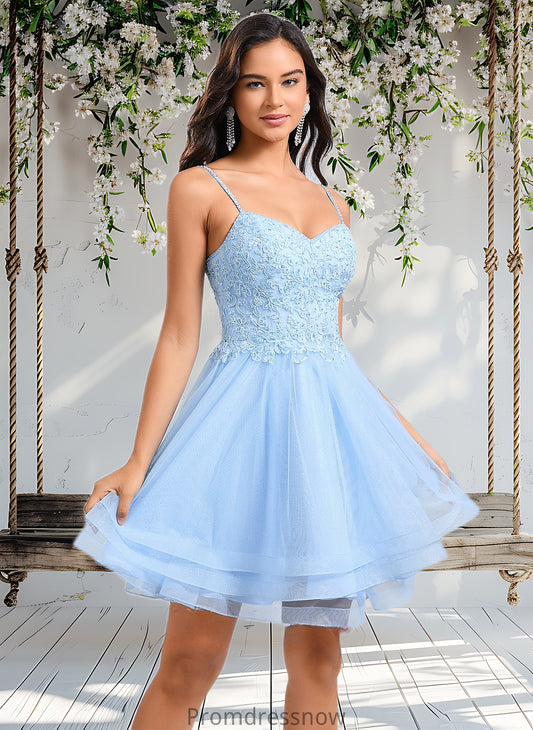 Kenna A-line V-Neck Short Lace Tulle Homecoming Dress With Rhinestone Sequins HPP0025658