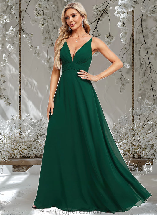 Dalia A-line V-Neck Floor-Length Chiffon Bridesmaid Dress HPP0025813