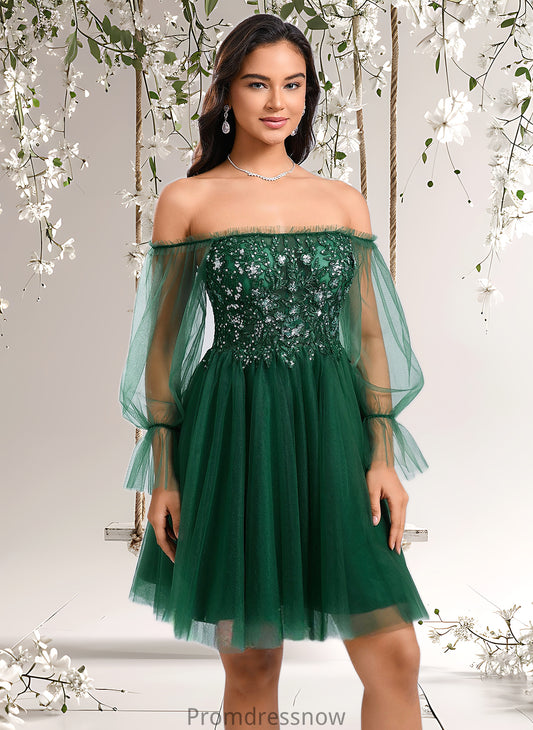 Joy A-line Off the Shoulder Short Tulle Homecoming Dress With Sequins Appliques Lace HPP0025663