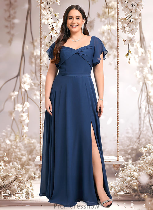 Dylan A-line V-Neck Floor-Length Chiffon Bridesmaid Dress With Ruffle HPP0025802