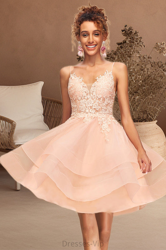 Kit A-line V-Neck Short/Mini Lace Tulle Homecoming Dress HPP0020524