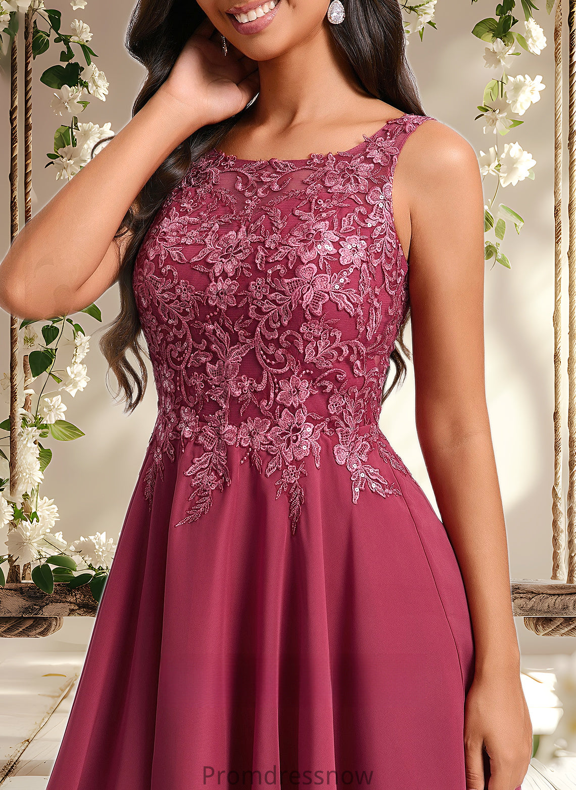 Avah A-line Scoop Short Chiffon Homecoming Dress With Sequins Appliques Lace HPP0025681