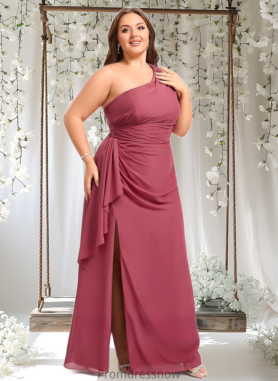 Angela A-line One Shoulder Floor-Length Chiffon Bridesmaid Dress With Ruffle HPP0025824