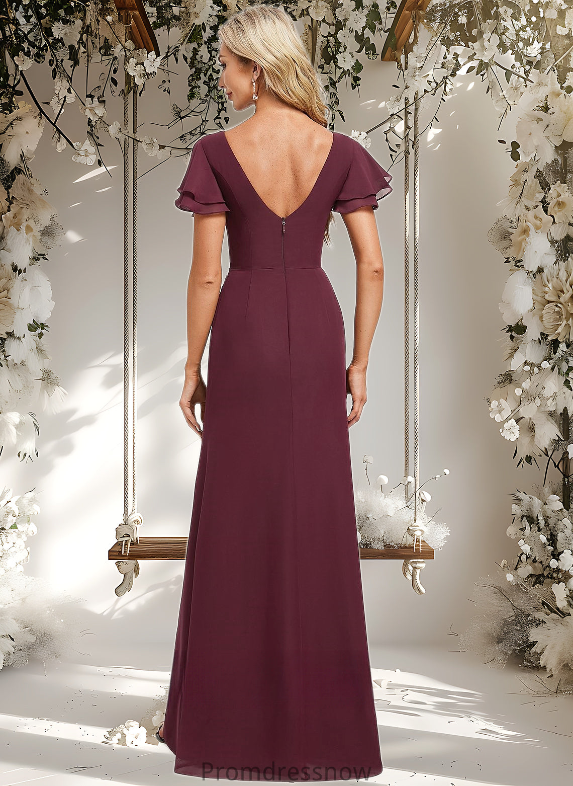 Esme A-line Boat Neck Floor-Length Chiffon Bridesmaid Dress With Ruffle HPP0025827