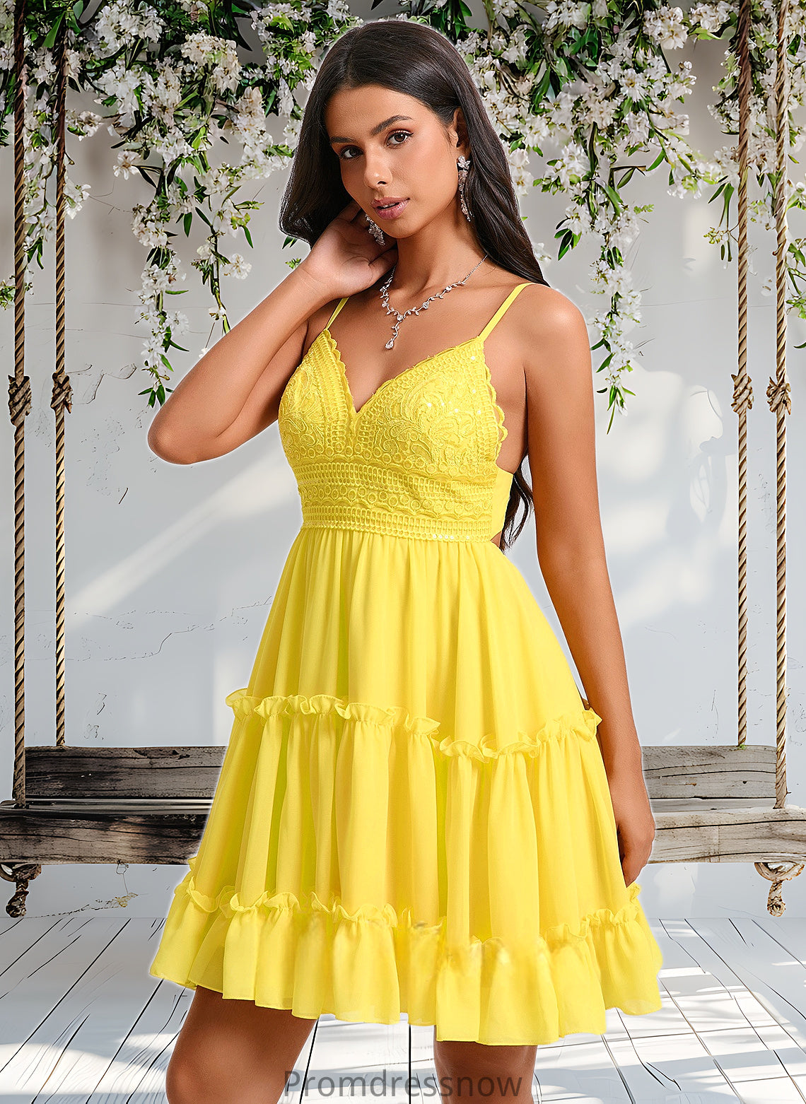 Tessa A-line V-Neck Short Chiffon Homecoming Dress With Ruffle Sequins HPP0025700