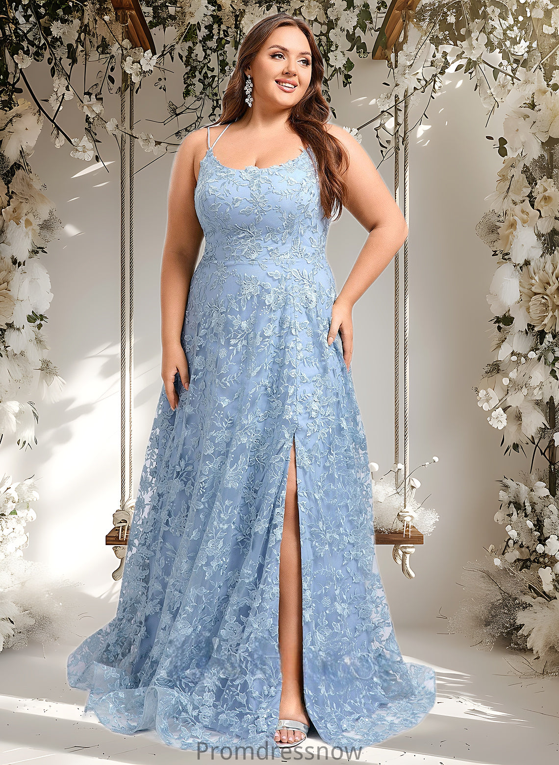 Jaelynn A-line Scoop Floor-Length Lace Floral Prom Dresses HPP0025847