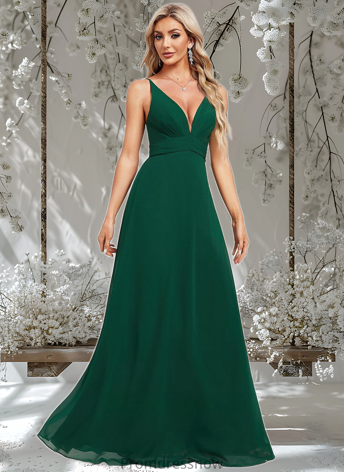 Dalia A-line V-Neck Floor-Length Chiffon Bridesmaid Dress HPP0025813