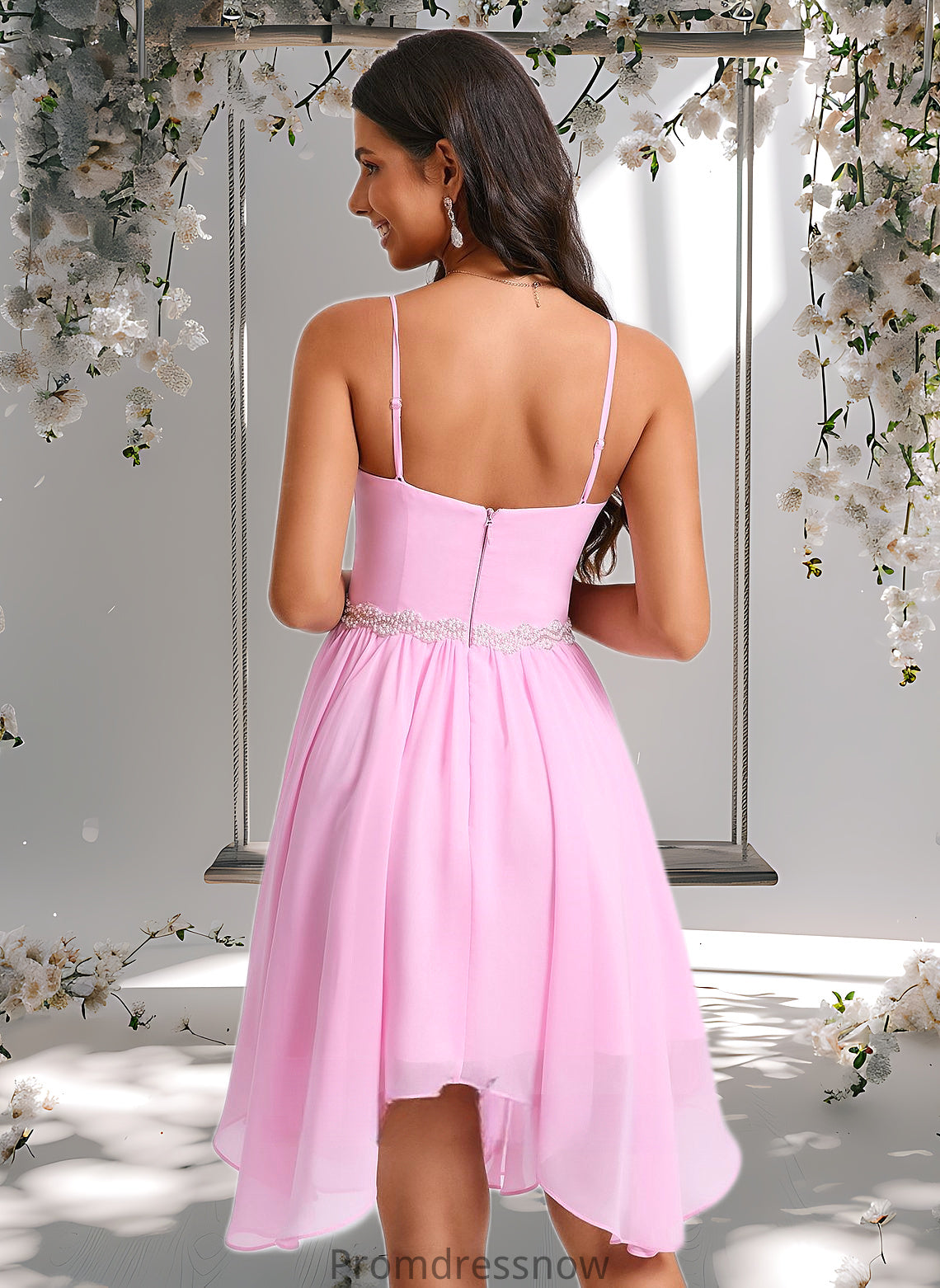 Jaylynn A-line Sweetheart Asymmetrical Chiffon Homecoming Dress With Beading HPP0025690