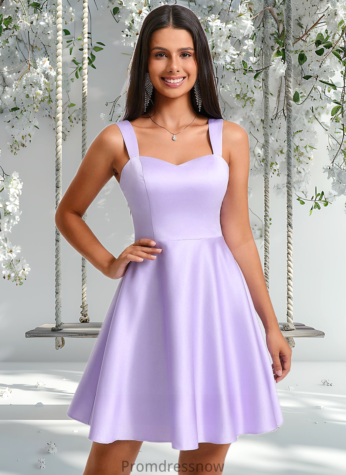 Hedwig A-line Sweetheart Short Satin Homecoming Dress With Bow HPP0025682