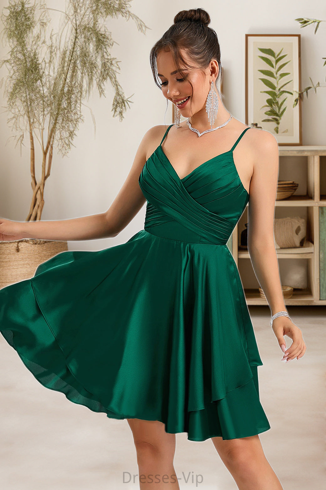 Summer A-line V-Neck Short/Mini Silky Satin Homecoming Dress HPP0020463