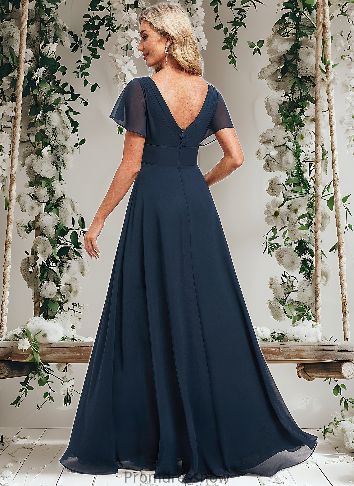 Kylie A-line V-Neck Floor-Length Chiffon Bridesmaid Dress HPP0025806