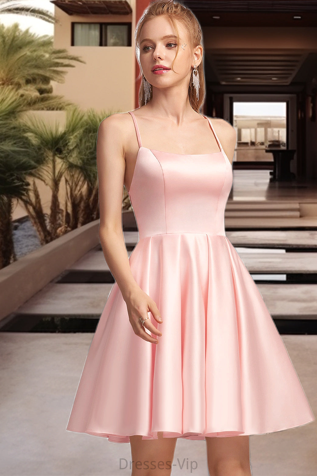 Elaine A-line Square Short/Mini Satin Homecoming Dress HPP0020544