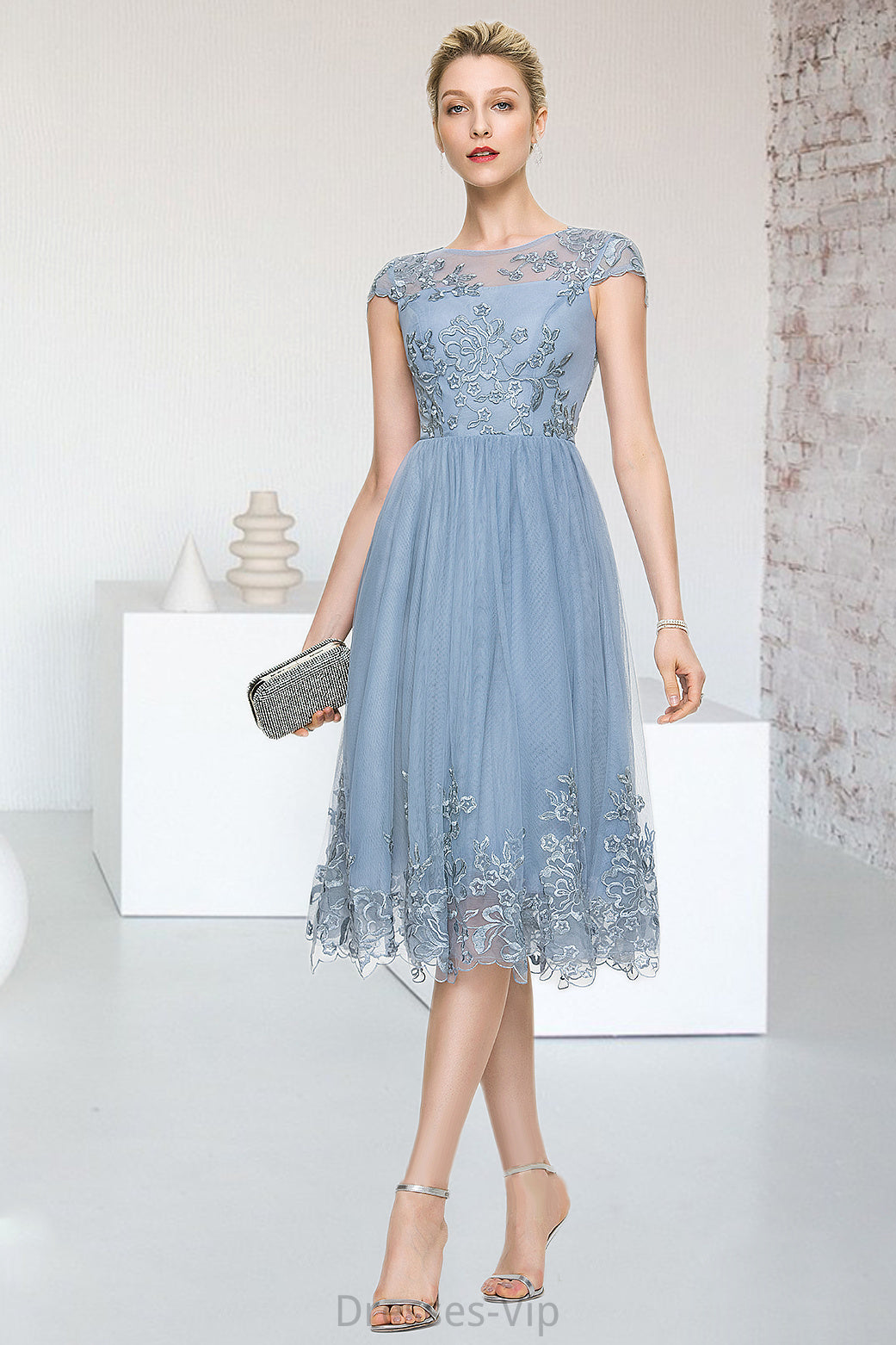 Ariana A-line Scoop Knee-Length Lace Tulle Homecoming Dress With Sequins HPP0020579