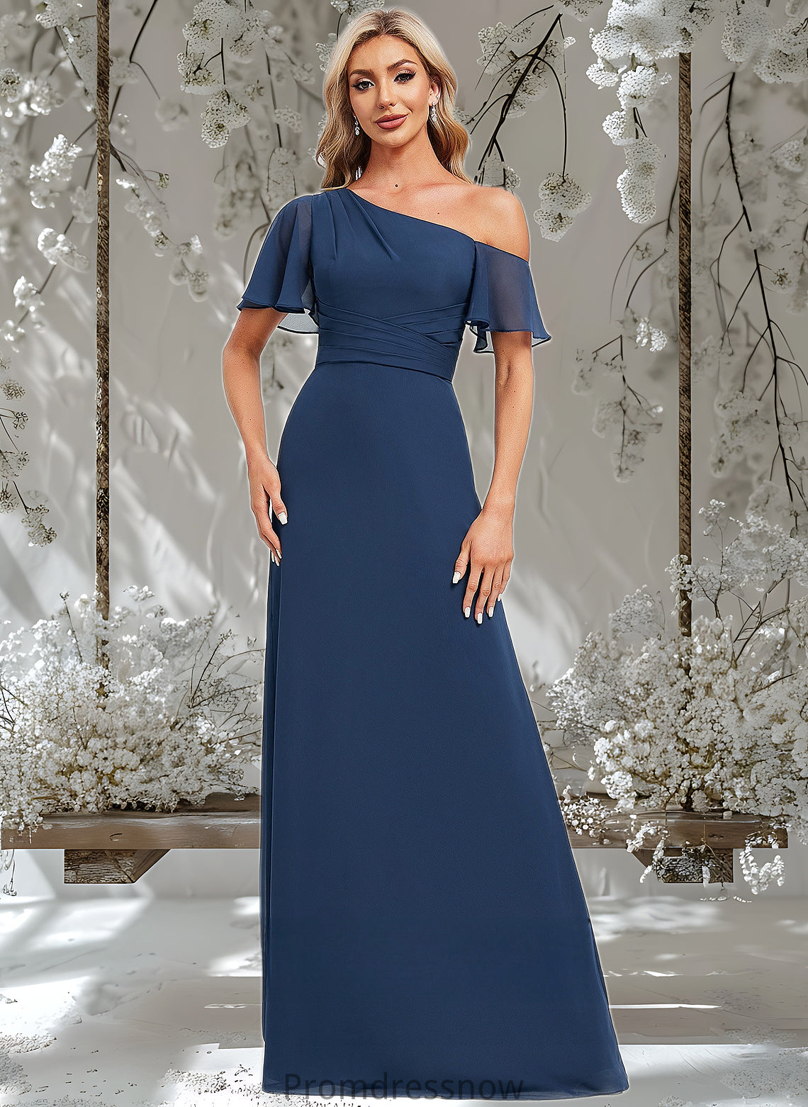 Lacey A-line Asymmetrical Floor-Length Chiffon Bridesmaid Dress With Ruffle HPP0025801