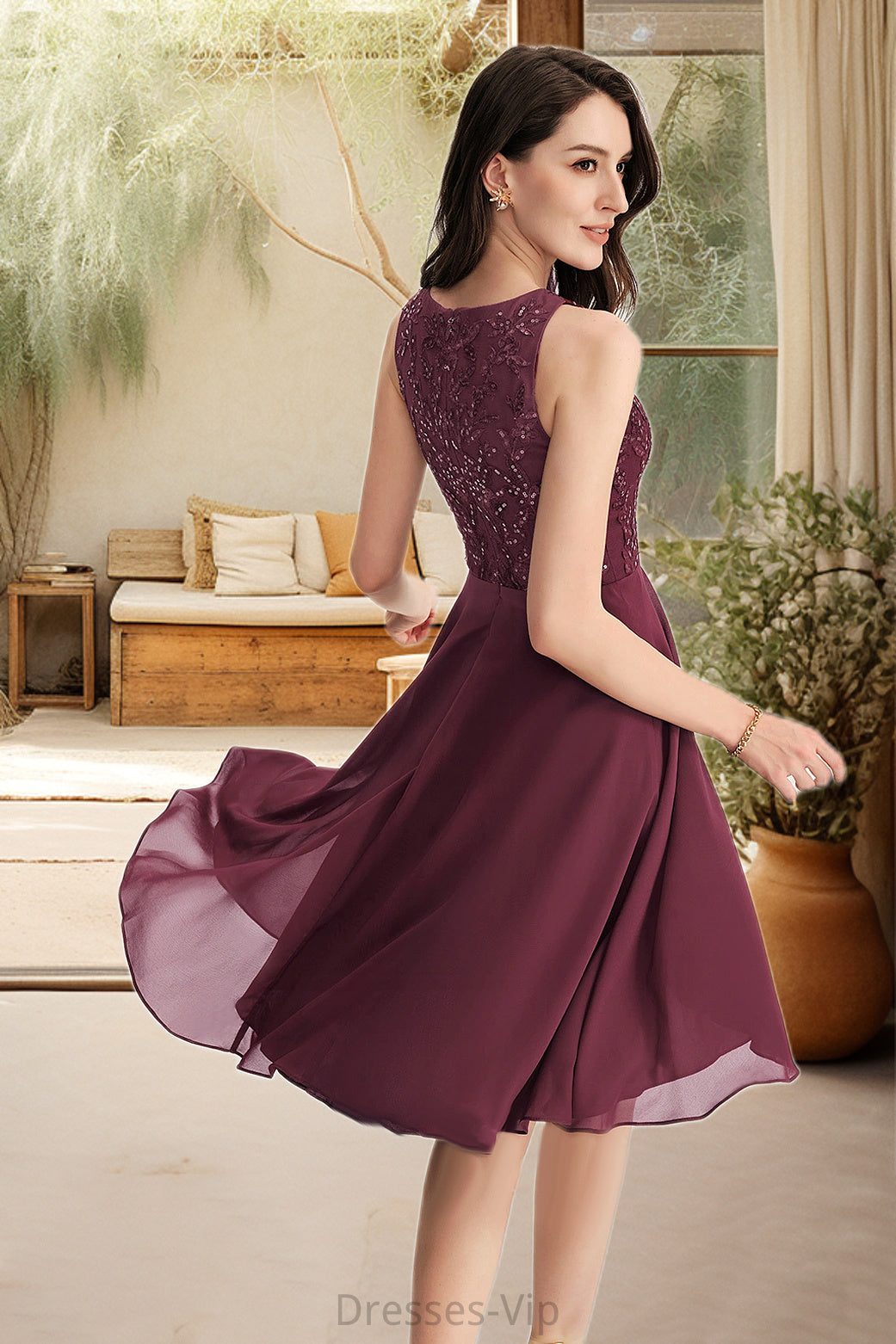 Annalise A-line Scoop Asymmetrical Chiffon Lace Homecoming Dress With Sequins HPP0020516