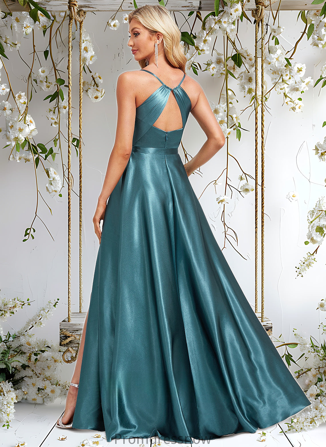 Rory A-line Cowl Floor-Length Stretch Satin Bridesmaid Dress With Ruffle HPP0025781