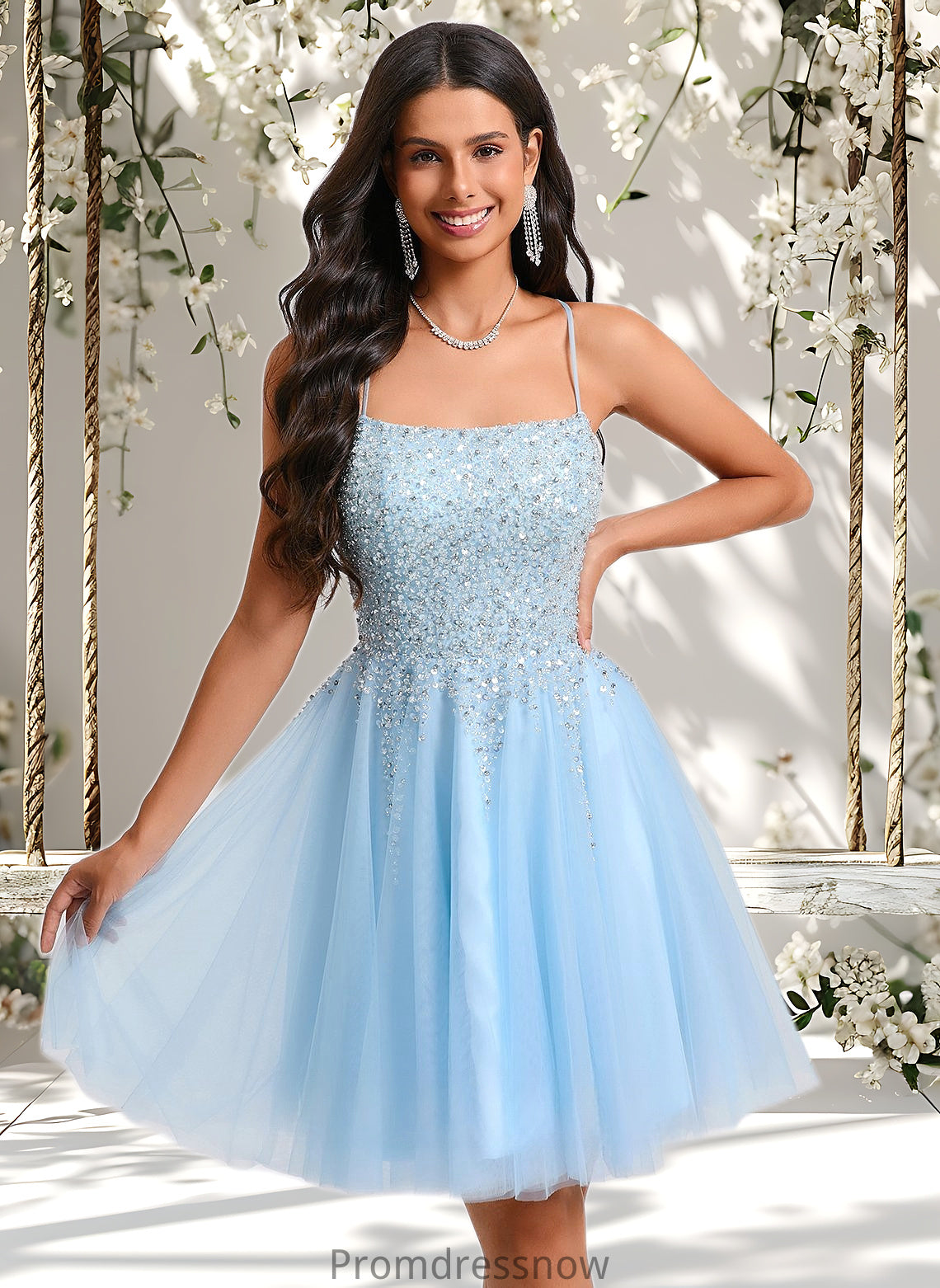 Hailee A-line Scoop Short Tulle Sequin Homecoming Dress With Sequins Beading HPP0025706