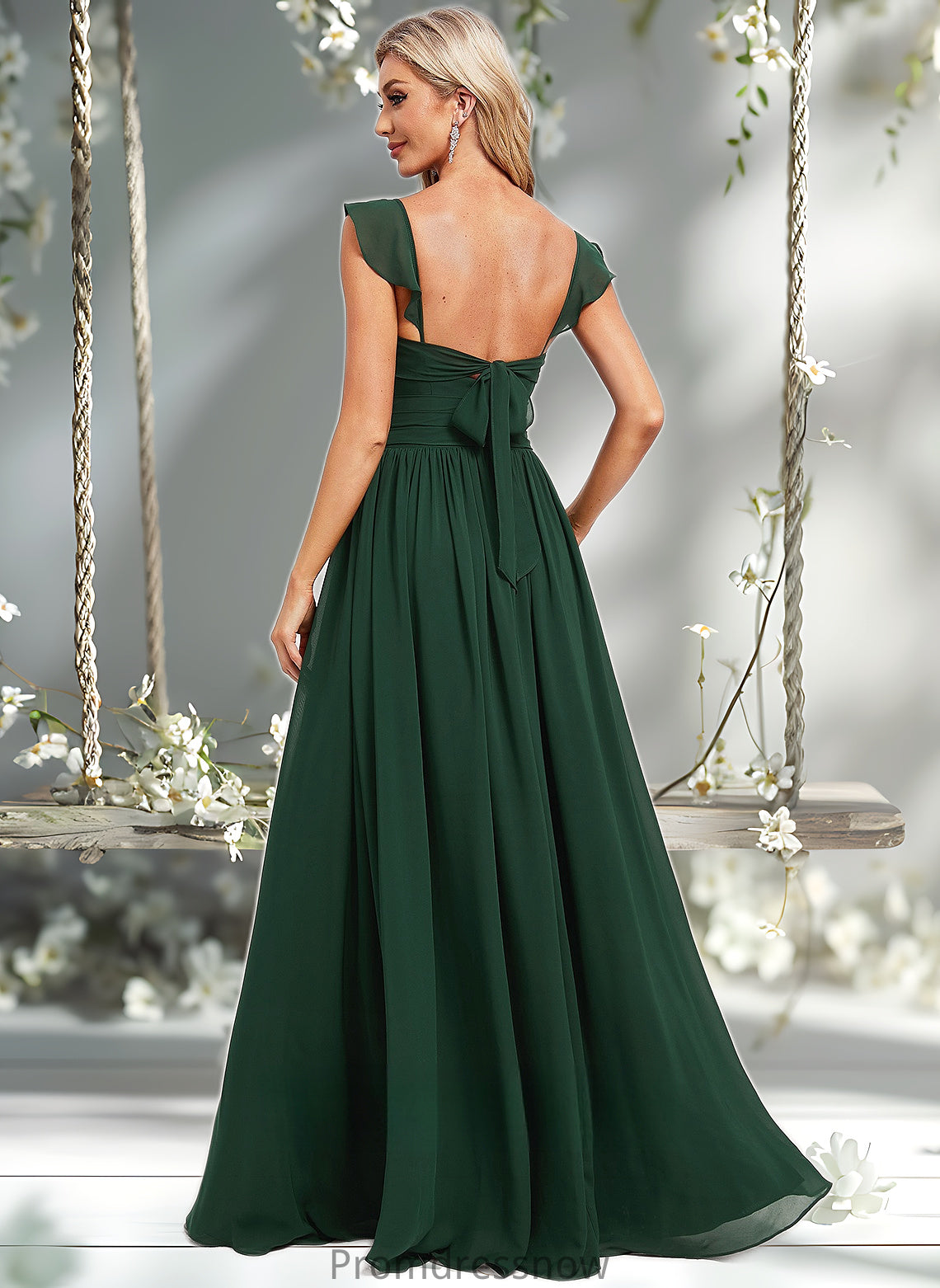 Greta A-line V-Neck Floor-Length Chiffon Bridesmaid Dress With Ruffle HPP0025811