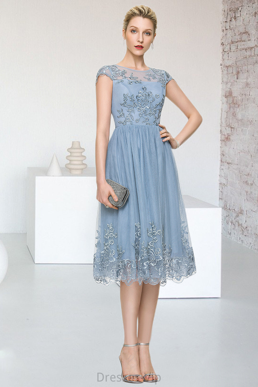 Ariana A-line Scoop Knee-Length Lace Tulle Homecoming Dress With Sequins HPP0020579