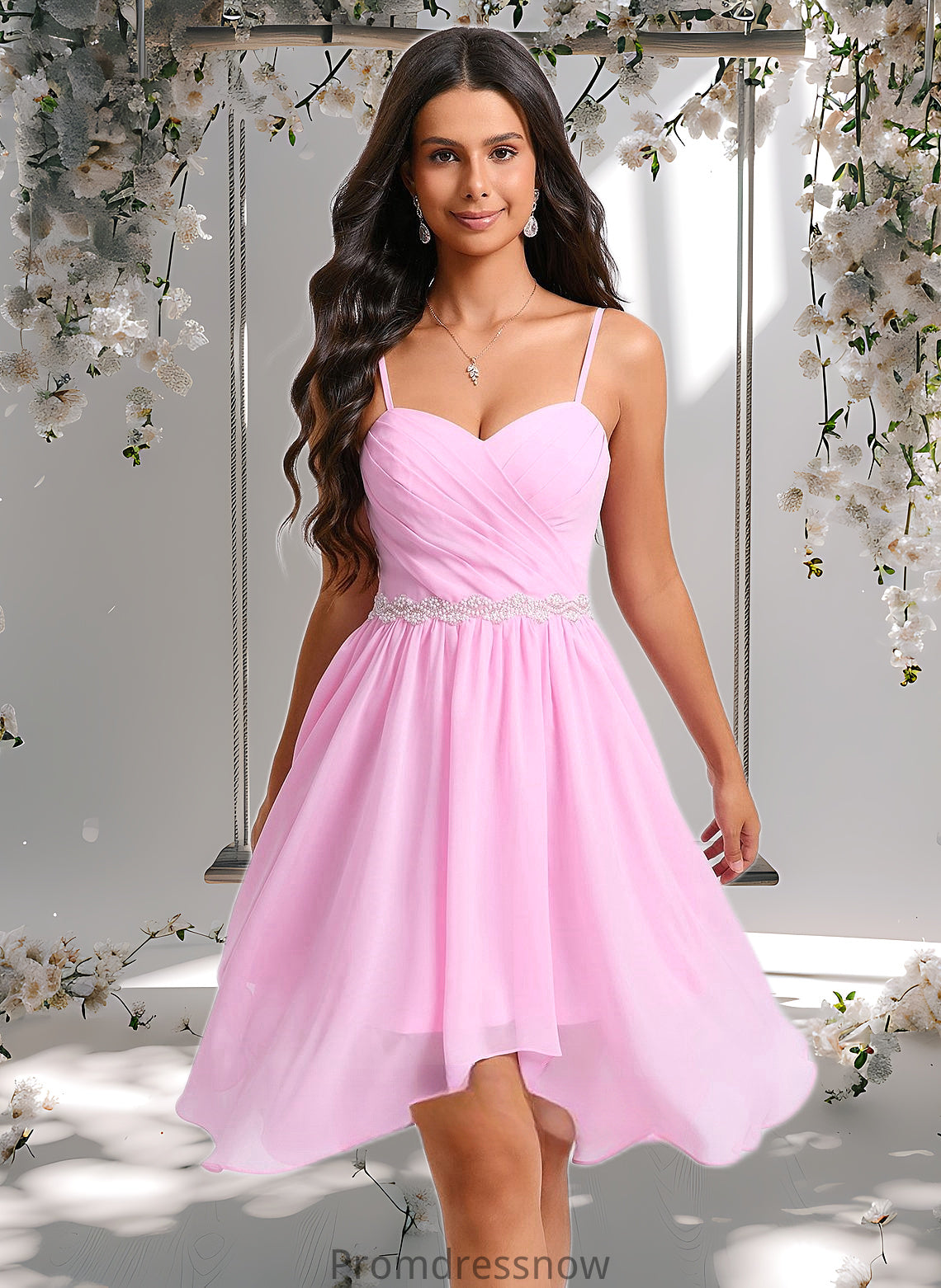 Jaylynn A-line Sweetheart Asymmetrical Chiffon Homecoming Dress With Beading HPP0025690