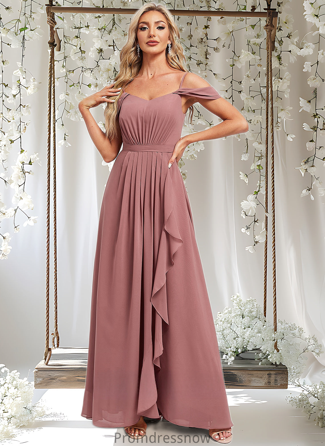 Daphne A-line Cold Shoulder Asymmetrical Chiffon Bridesmaid Dress HPP0025823