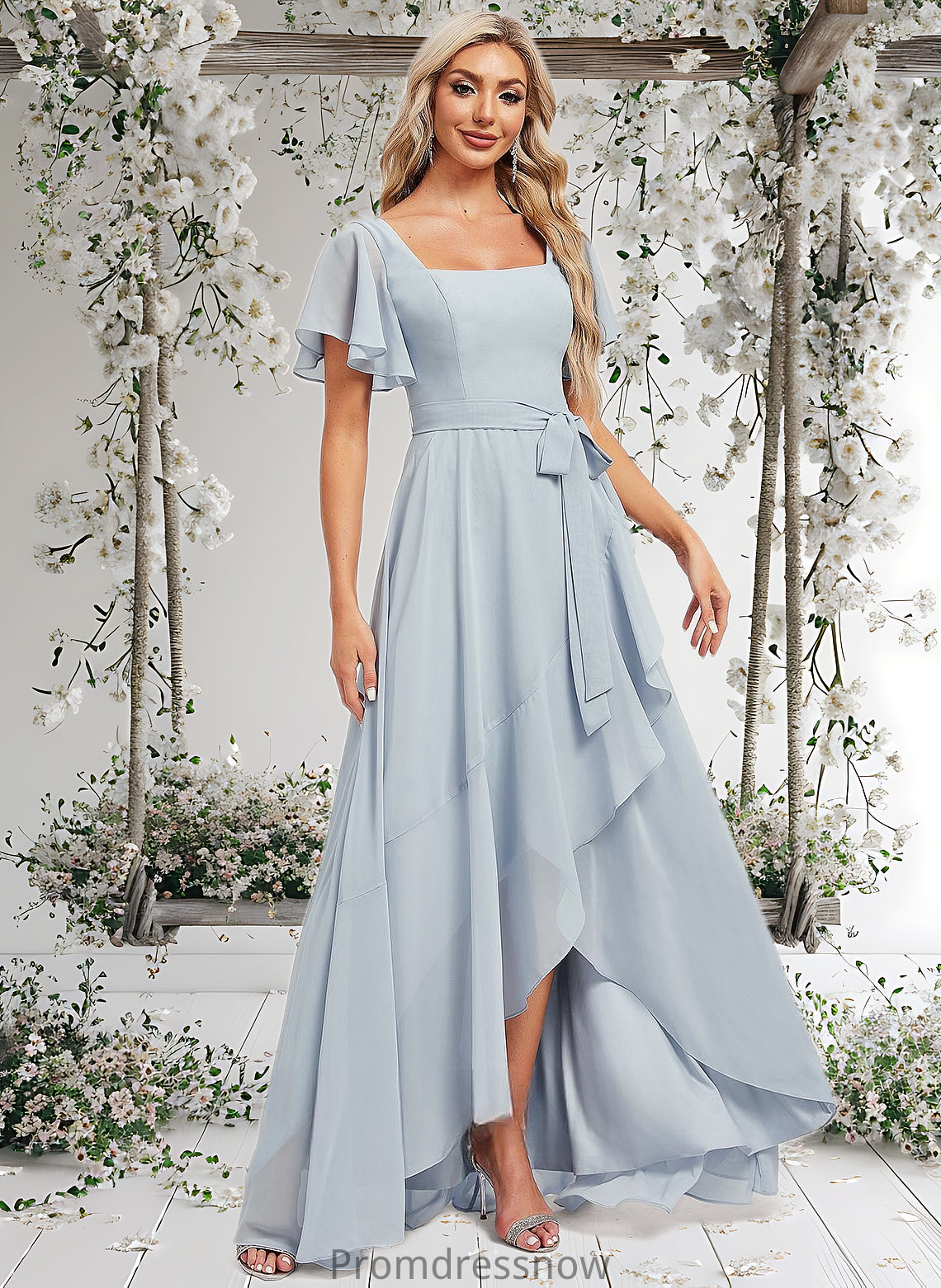 Adyson A-line Square Asymmetrical Chiffon Bridesmaid Dress HPP0025796