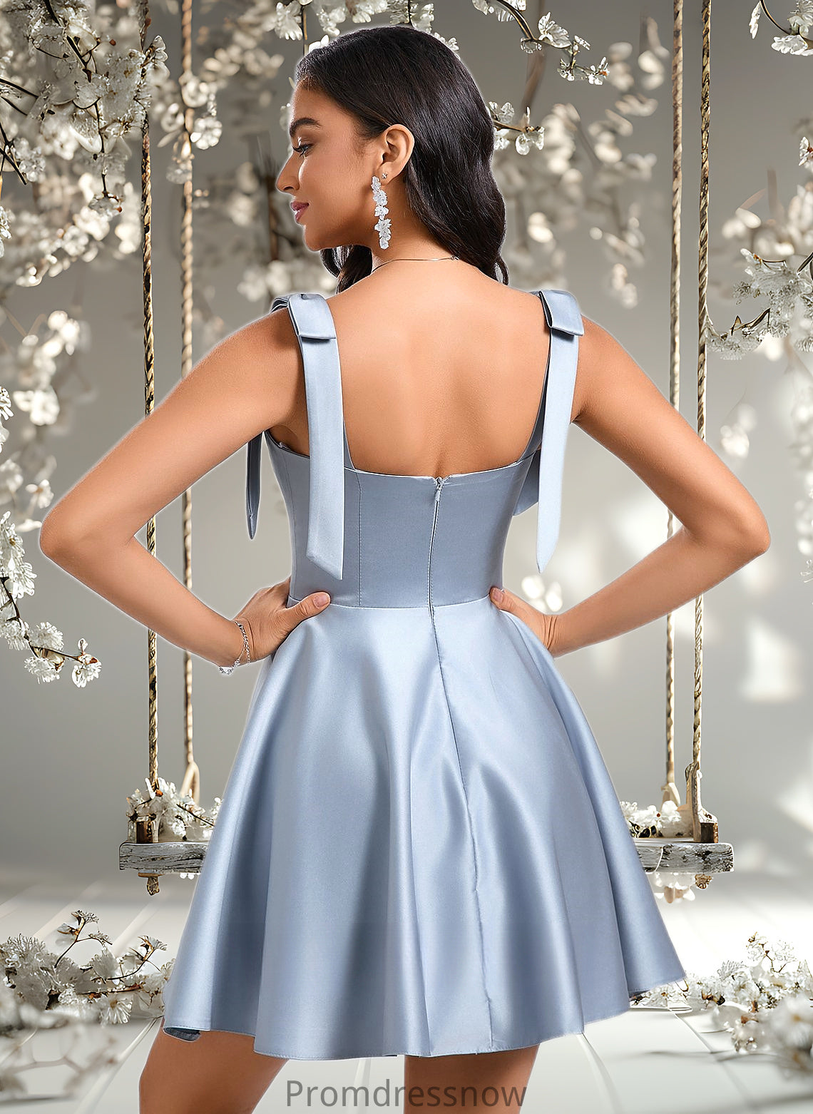 Hannah A-line Sweetheart Short Satin Homecoming Dress With Bow HPP0025678