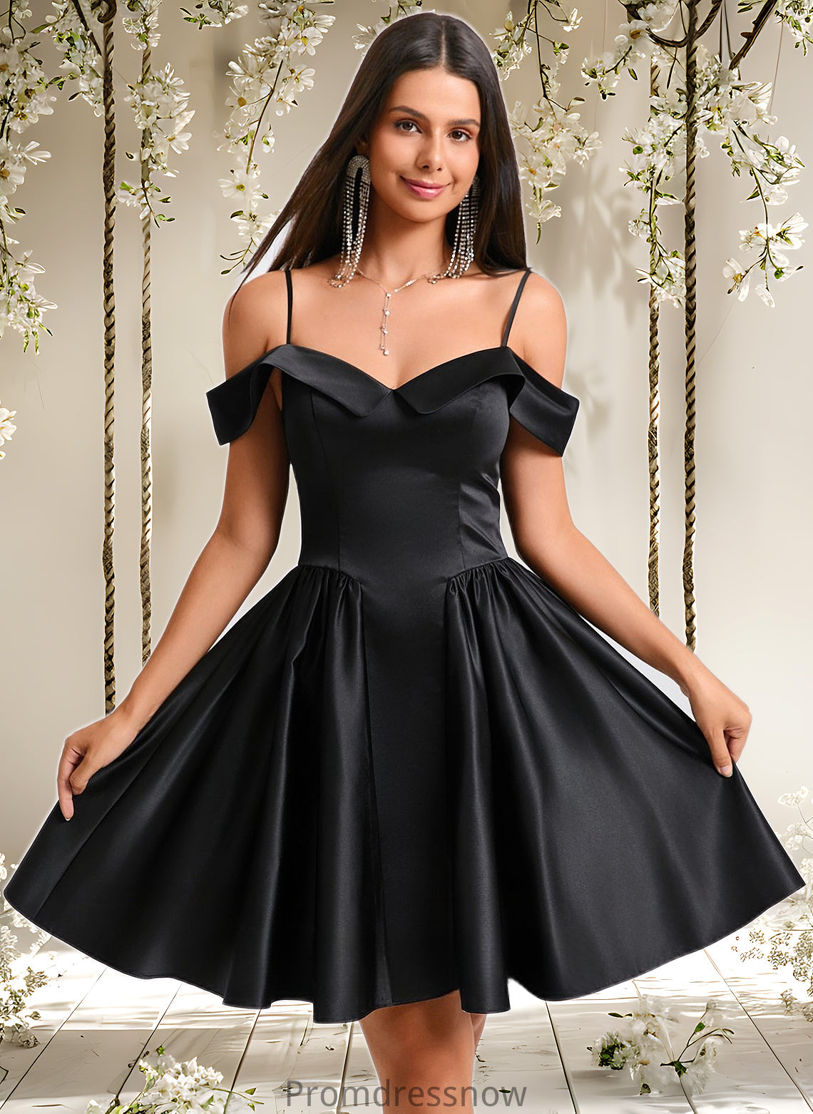 Carla A-line Off the Shoulder Short Satin Homecoming Dress HPP0025704