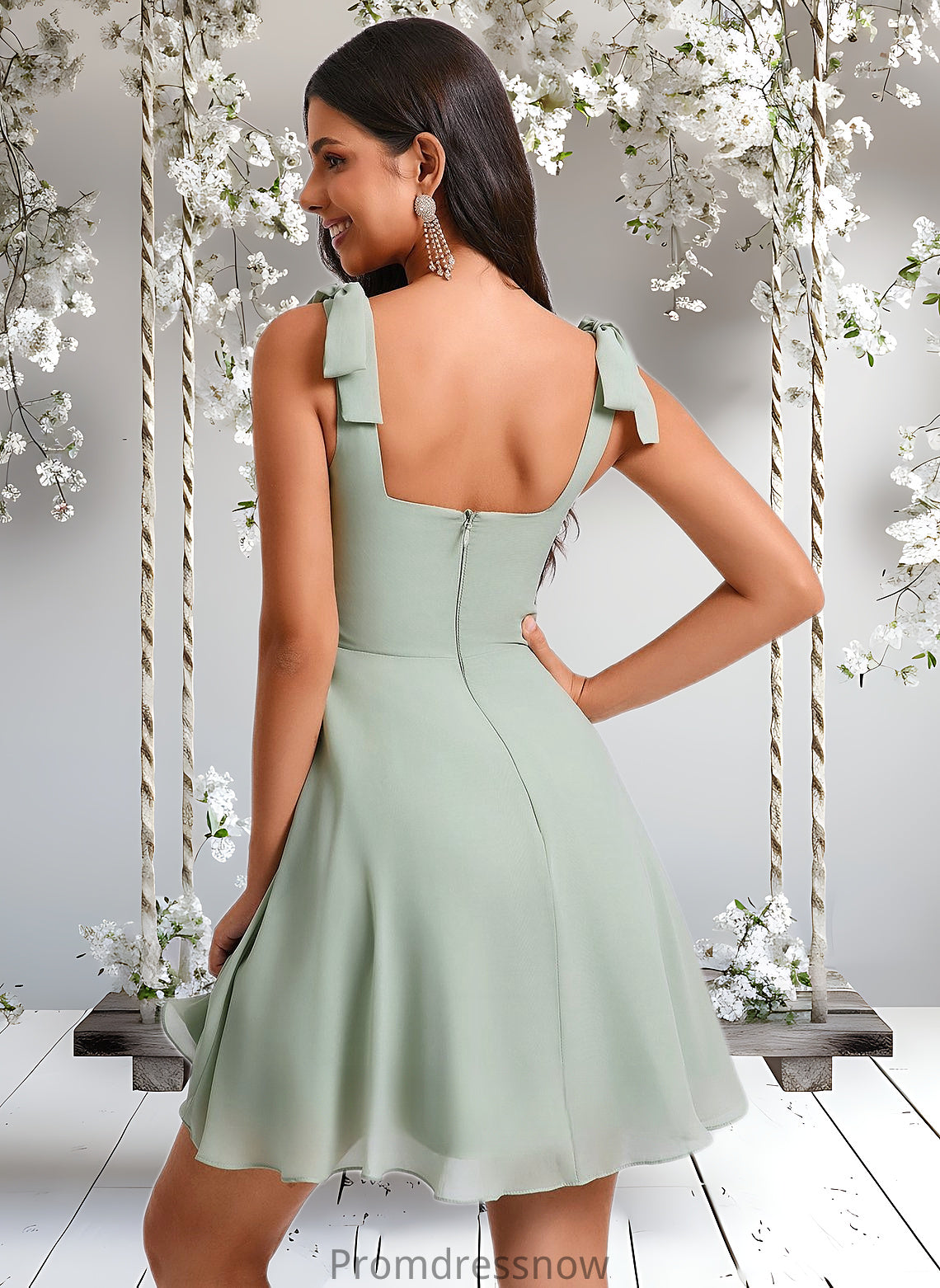 Mylie A-line Square Short Chiffon Homecoming Dress With Bow HPP0025655