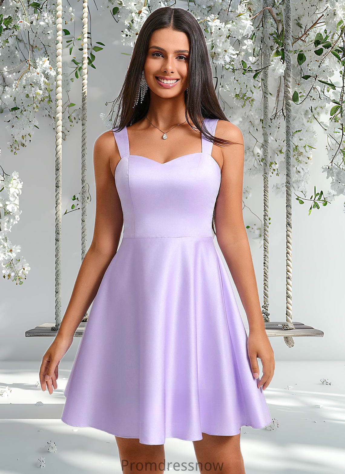 Hedwig A-line Sweetheart Short Satin Homecoming Dress With Bow HPP0025682