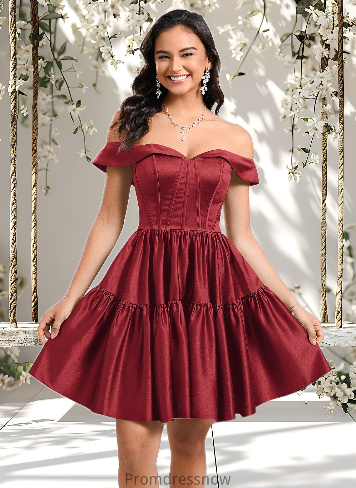 Judy Ball-Gown/Princess Off the Shoulder Short Satin Homecoming Dress HPP0025680