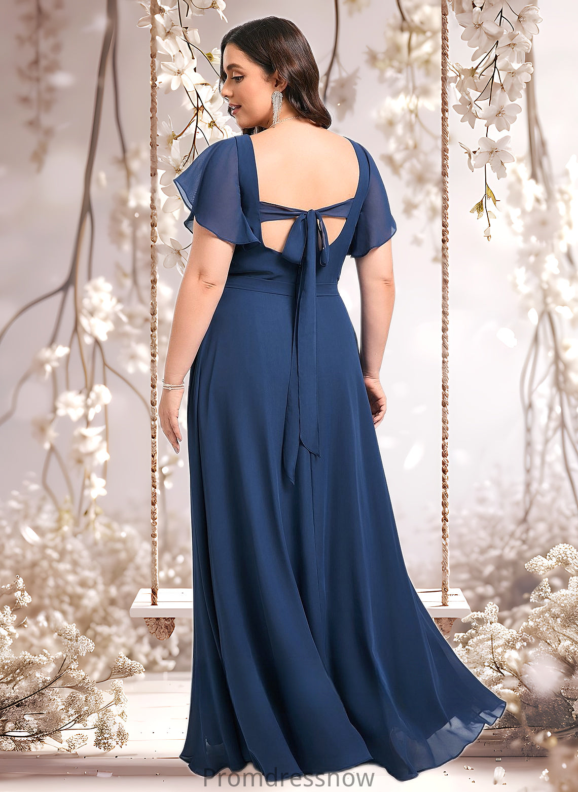 Dylan A-line V-Neck Floor-Length Chiffon Bridesmaid Dress With Ruffle HPP0025802