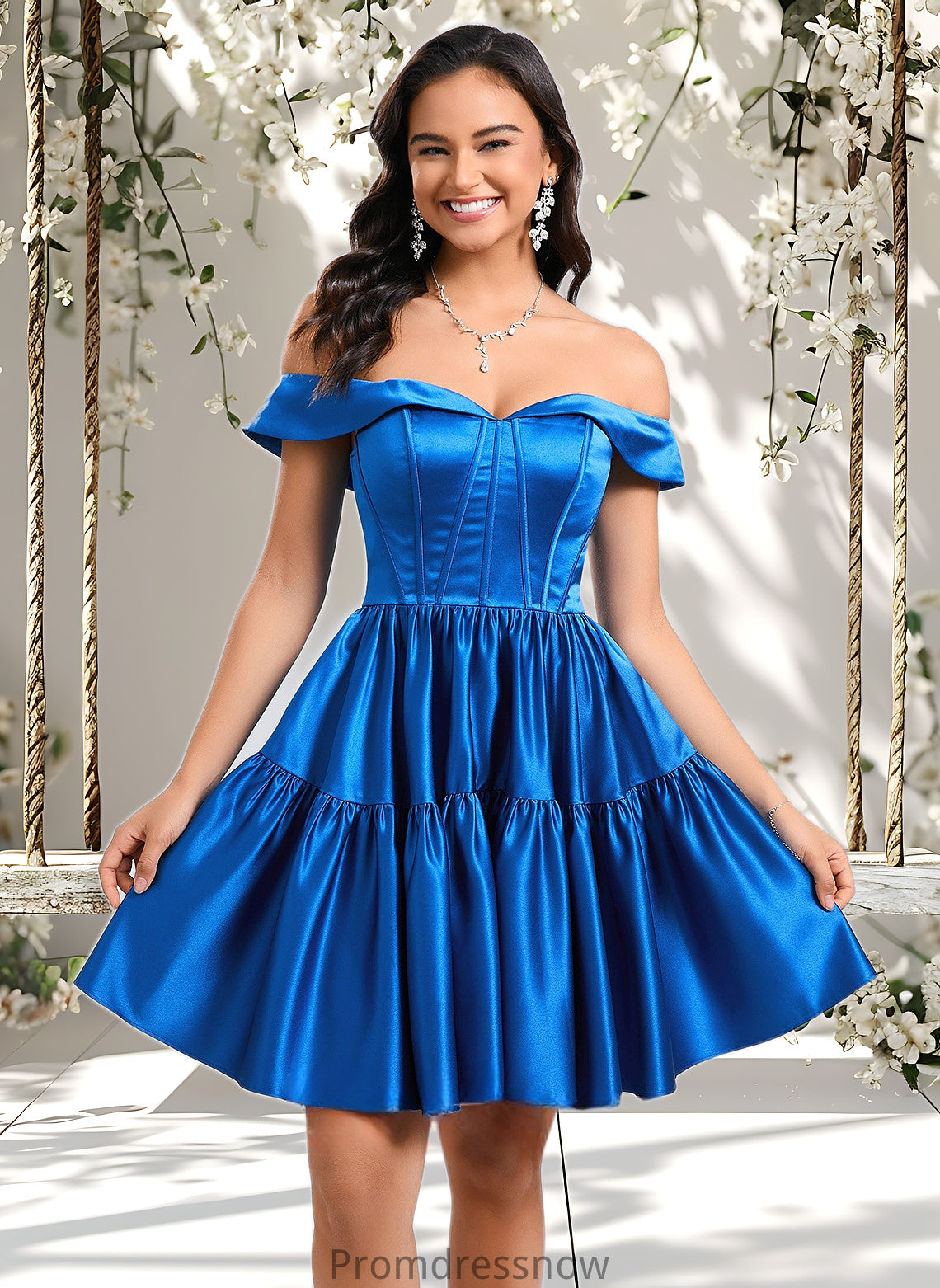 Judy Ball-Gown/Princess Off the Shoulder Short Satin Homecoming Dress HPP0025680