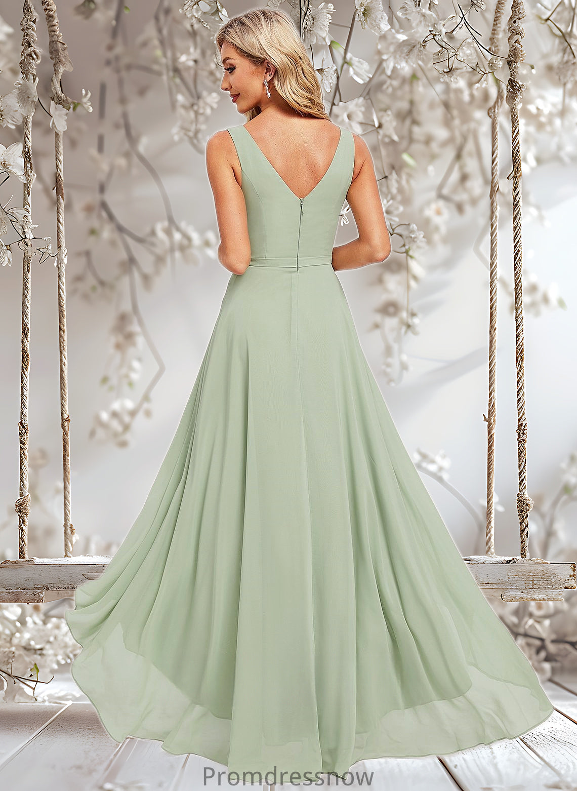 Kenzie A-line V-Neck Asymmetrical Chiffon Bridesmaid Dress HPP0025809