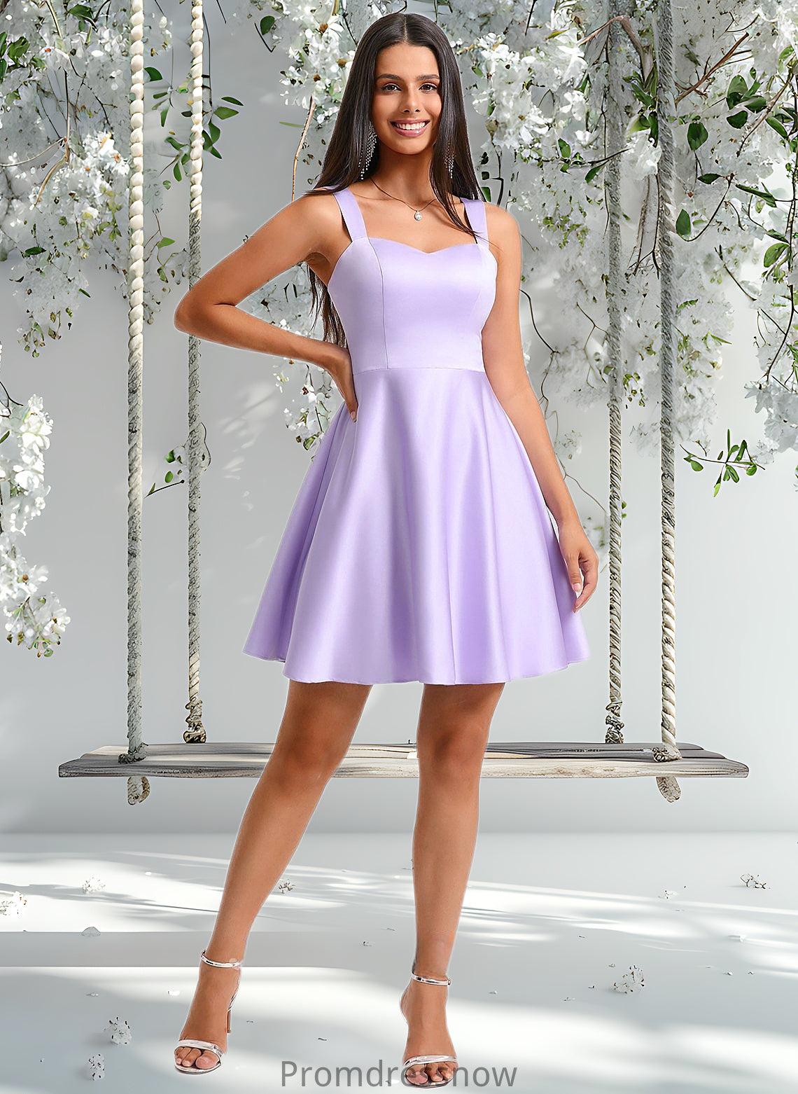 Hedwig A-line Sweetheart Short Satin Homecoming Dress With Bow HPP0025682