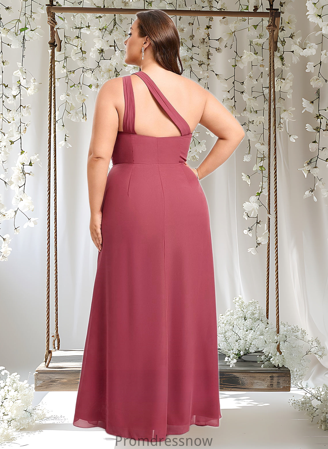 Angela A-line One Shoulder Floor-Length Chiffon Bridesmaid Dress With Ruffle HPP0025824