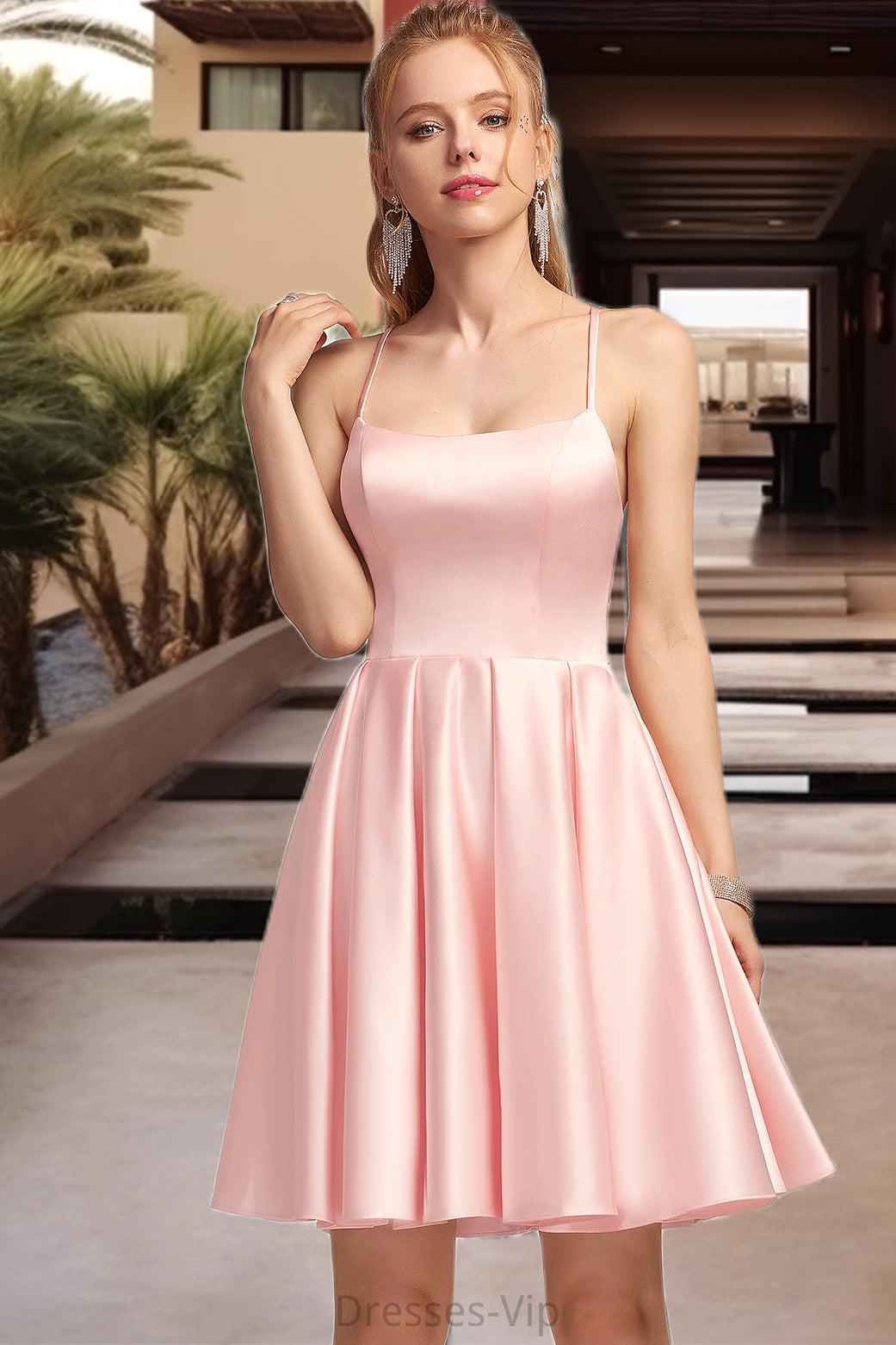 Elaine A-line Square Short/Mini Satin Homecoming Dress HPP0020544