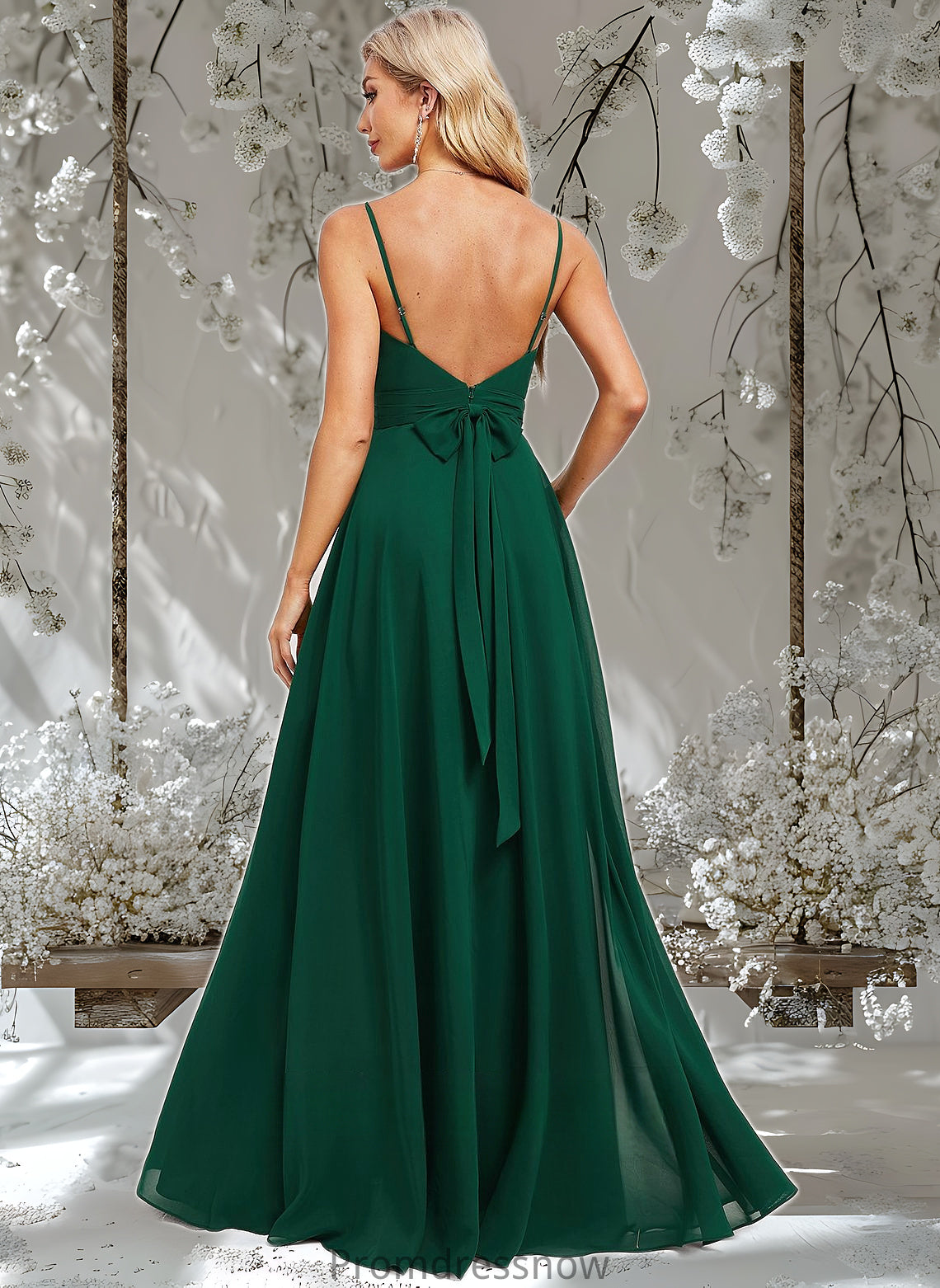 Dalia A-line V-Neck Floor-Length Chiffon Bridesmaid Dress HPP0025813