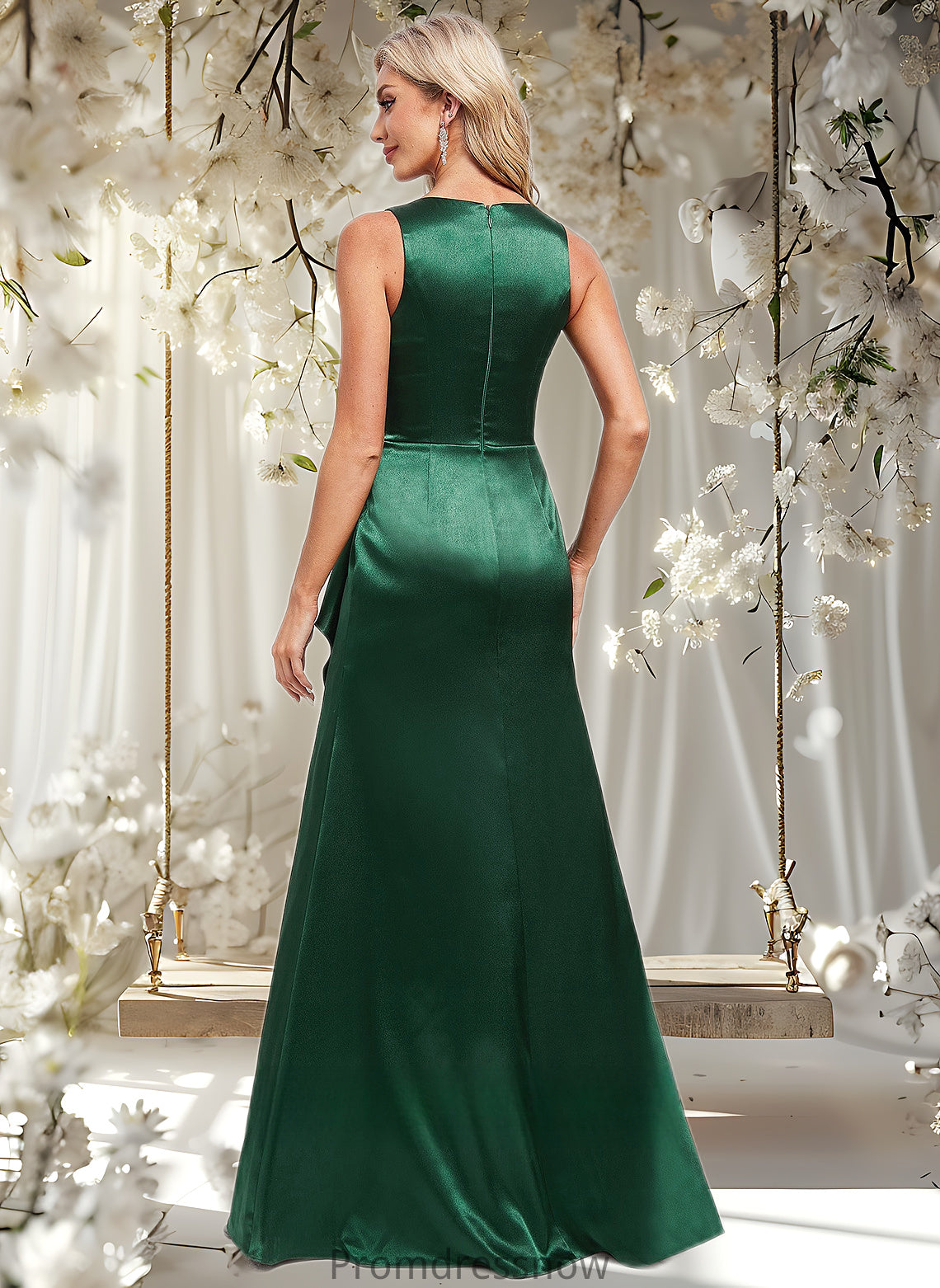 Jasmin Trumpet/Mermaid V-Neck Floor-Length Stretch Satin Bridesmaid Dress HPP0025812