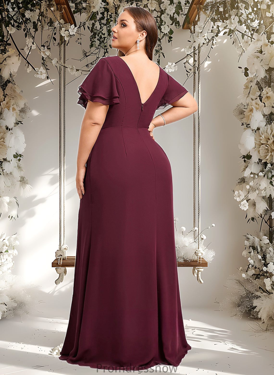 Esme A-line Boat Neck Floor-Length Chiffon Bridesmaid Dress With Ruffle HPP0025827