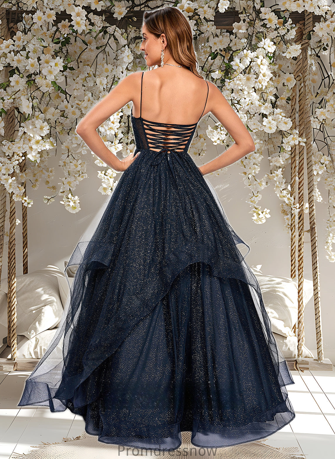 Kamila Ball-Gown/Princess V-Neck Floor-Length Tulle Prom Dresses HPP0025863